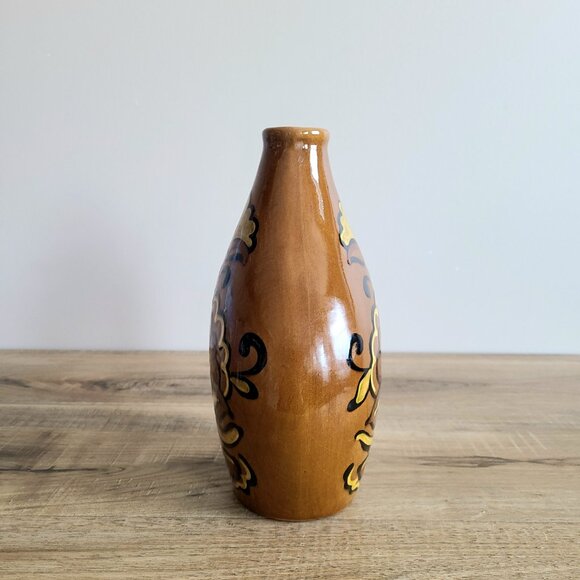 Hand hand painted glazed ceramic midcentury vase/pitcher with floral design. - Picture 7 of 9